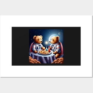 Two Teddy's in space suits having a romantic dinner on the Moon Posters and Art